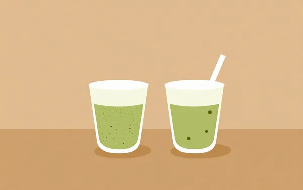 Flat illustration: gritty, clumpy and bitter matcha lattes