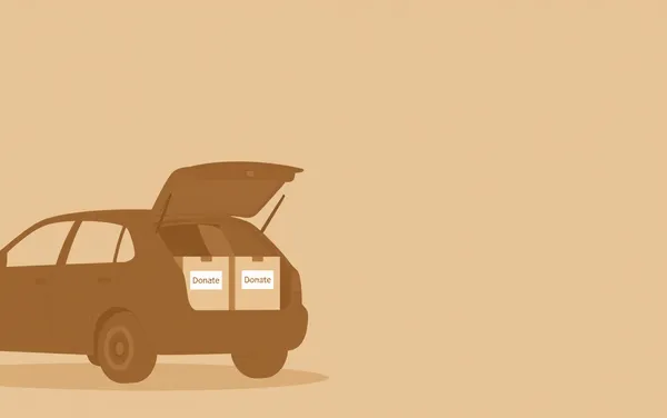 Flat illustration: with donate boxes stuck in your car boot