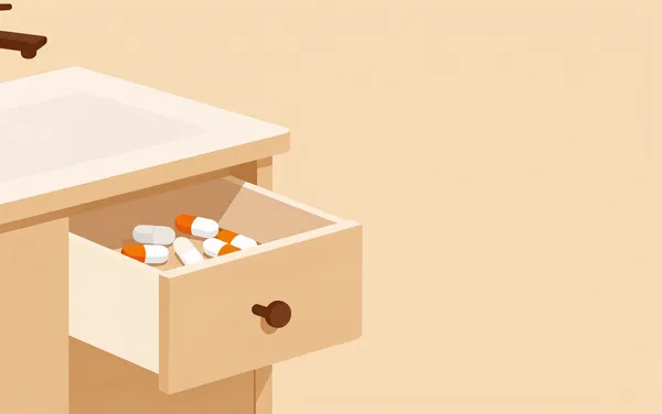 Flat illustration: with the bathroom drawer of expired meds