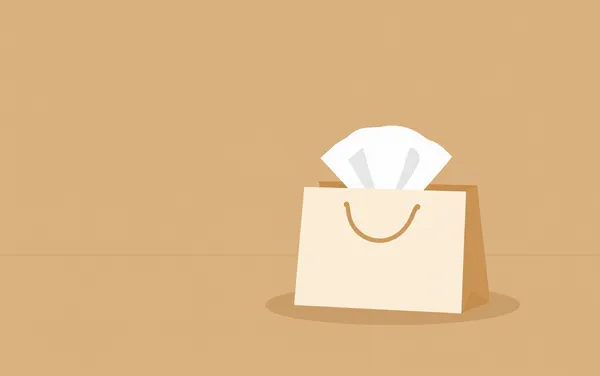 Flat illustration: clear gift bags, tissue paper and ribbon