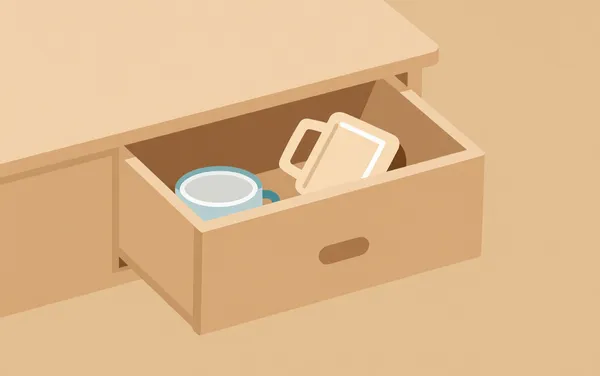 Flat illustration: a junk drawer filling back up in a week