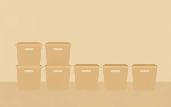 Flat illustration: find what's in neatly packed storage bins