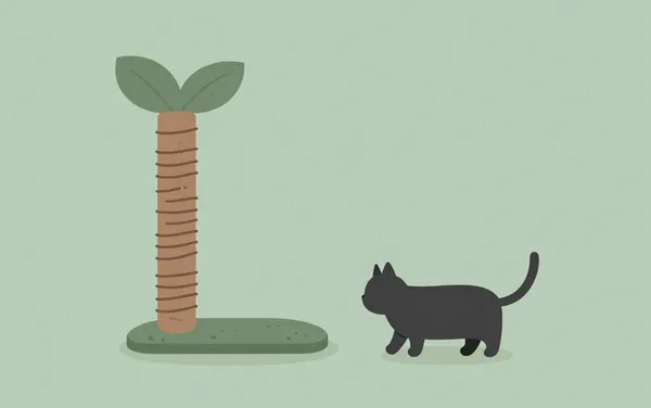 Flat illustration: a cat that ignores every scratching post