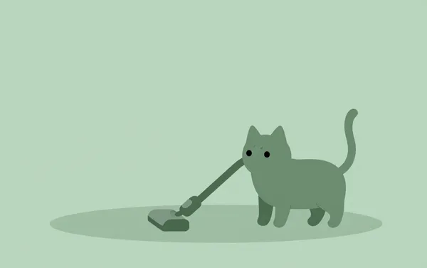 Flat illustration: a cat that's scared of the vacuum cleaner