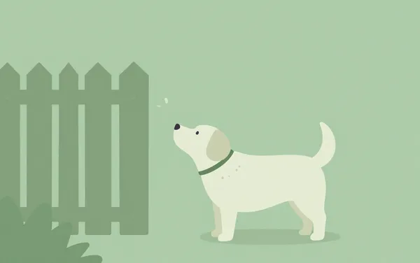 Flat illustration: a dog that barks at the fence next door