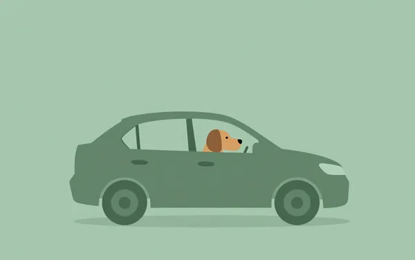 Flat illustration: a dog that hates car rides