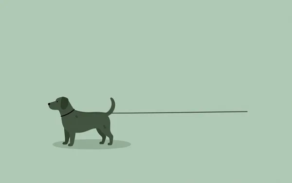 Flat illustration: a dog that pulls on the lead