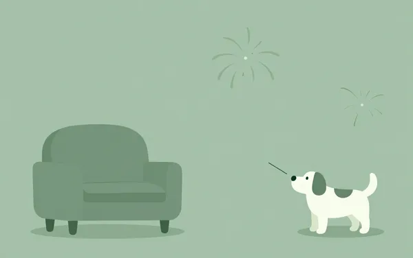 Flat illustration: a dog that's scared of fireworks