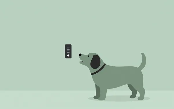 Flat illustration: a dog that barks at the doorbell