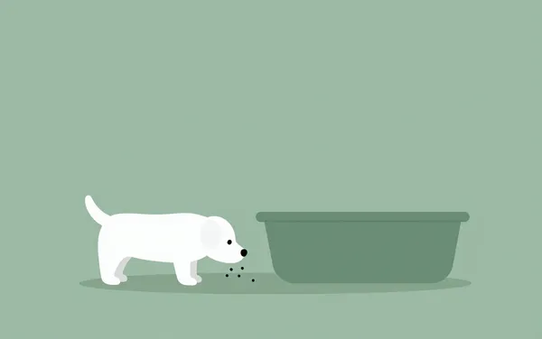 Flat illustration: a dog that eats too fast