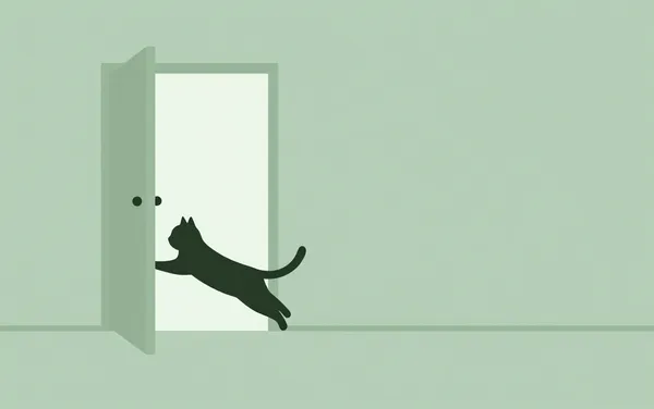 Flat illustration: a cat that keeps bolting for the door