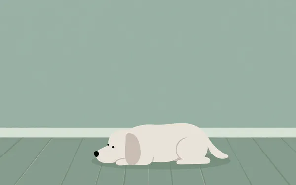 Flat illustration: a senior dog slipping on hardwood floors