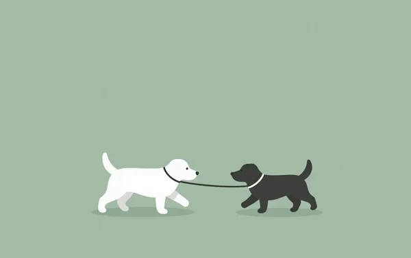 Flat illustration: when two dogs tangle their leads on walks